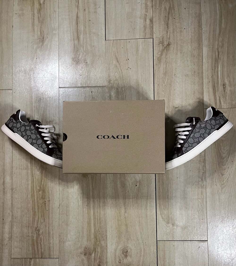 Coach Men's Lowline Signature C Jacquard Leather Sneakers Charcoal Brown